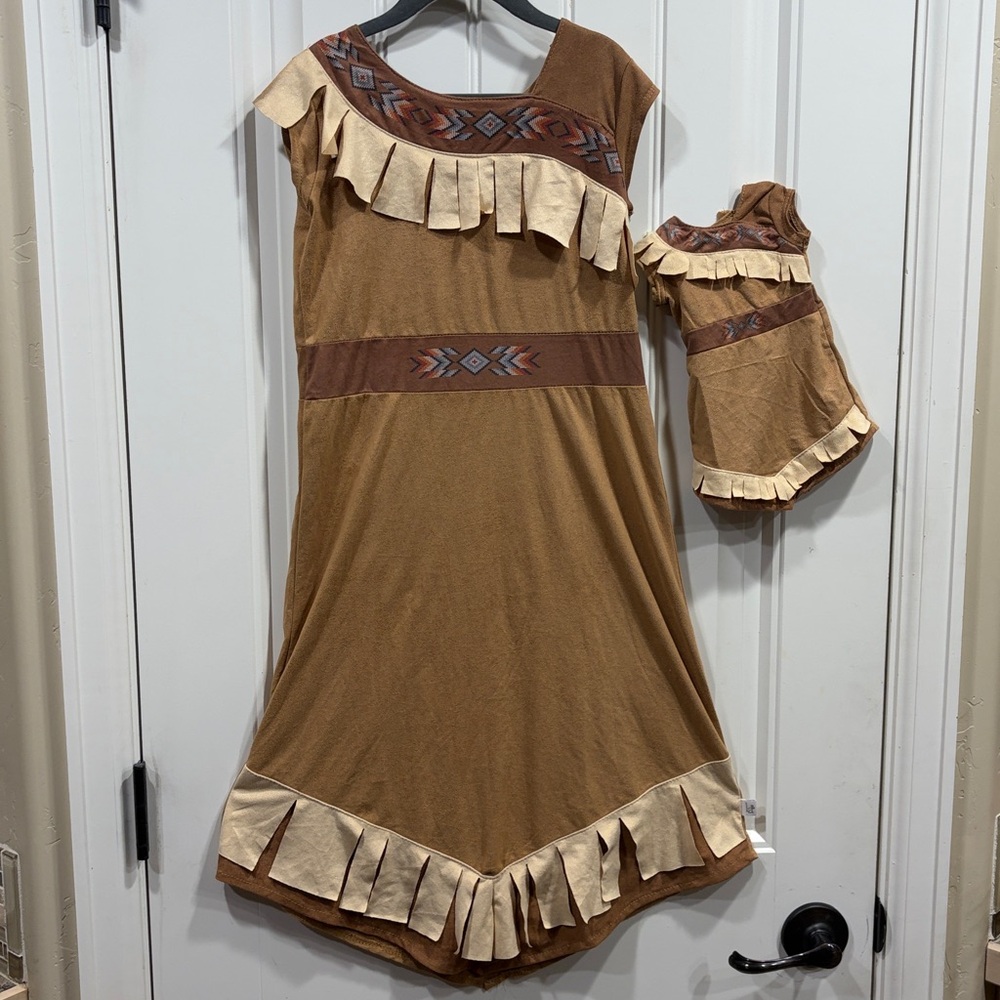 Little adventures woodland princess dress SIZE 7-9 with Matching Doll Outfit